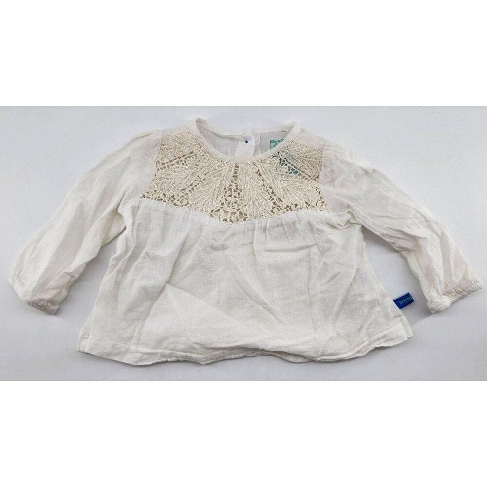Offcorss Baby Girls Long Sleeve Blouse Shirt Crochet Neck Coastal White Sz 6-9M